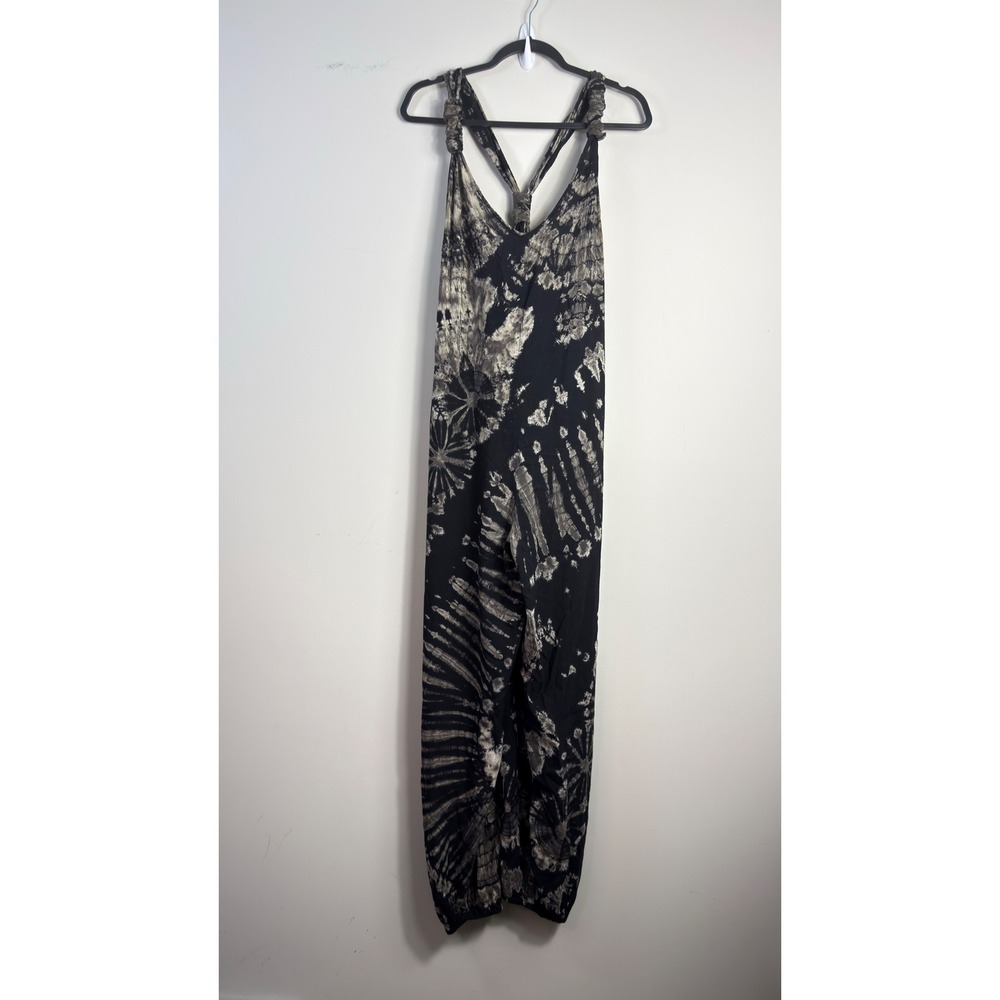 Hum 143 Jumpsuit Black Tie Dye Knotted Racerback Harem Women OS